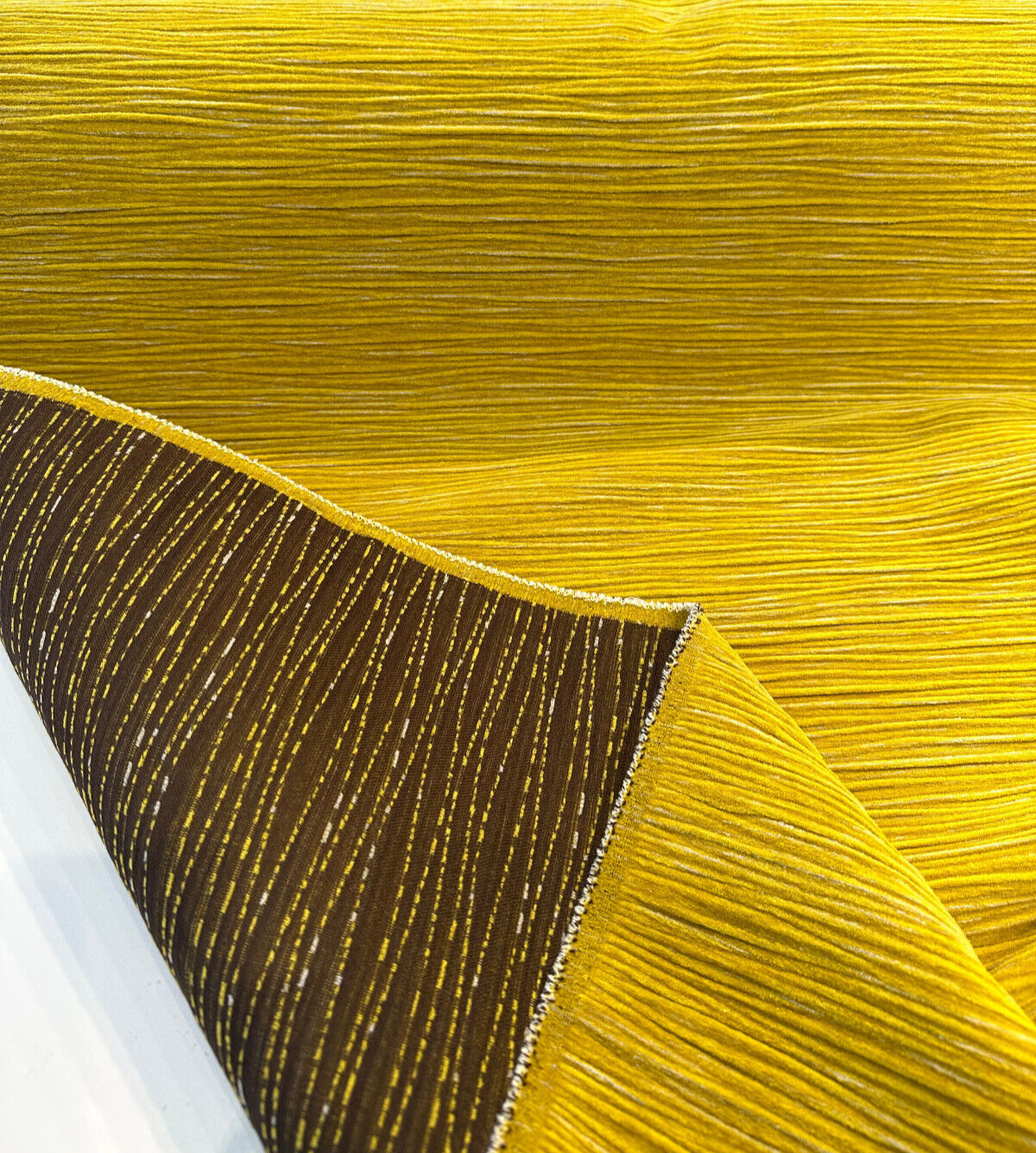 Ora Chartruse Gold Pleated Velvet Fabric - Gold Pleated, Brown Backing (1 Yard)