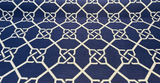 Bridle Navy Blue Geometric Jacquard Upholstery Fabric - Navy With Beige Design, 56" Width, 14" Repeat (1 Yard)
