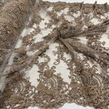 Beaded Floral Lace Fabric 3D Embroidered Net Mesh 52" Wide