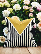 VIVA012 Polyester Fabric - White Base, Black & Ivory Geometric Embroidery, Mustard Graphic, 20" X 20" (1 Piece)