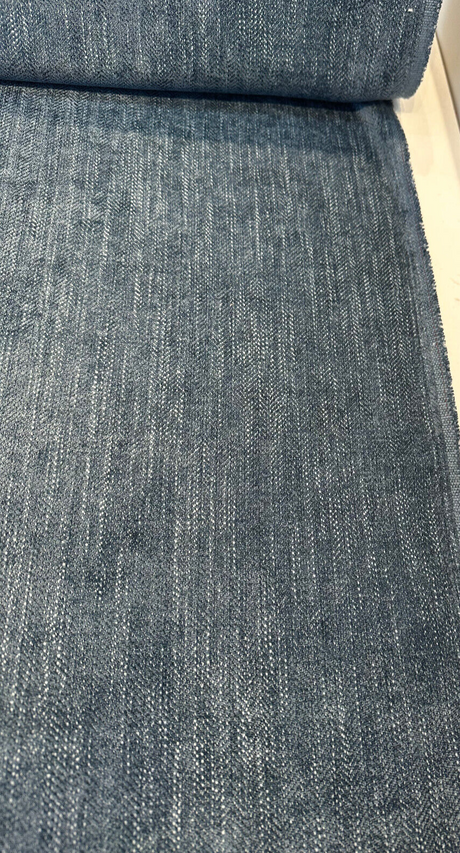 Beckett Indigo Turquoise Polyester Fabric - Small Woven Herringbone, 55" Width (1 Yard)