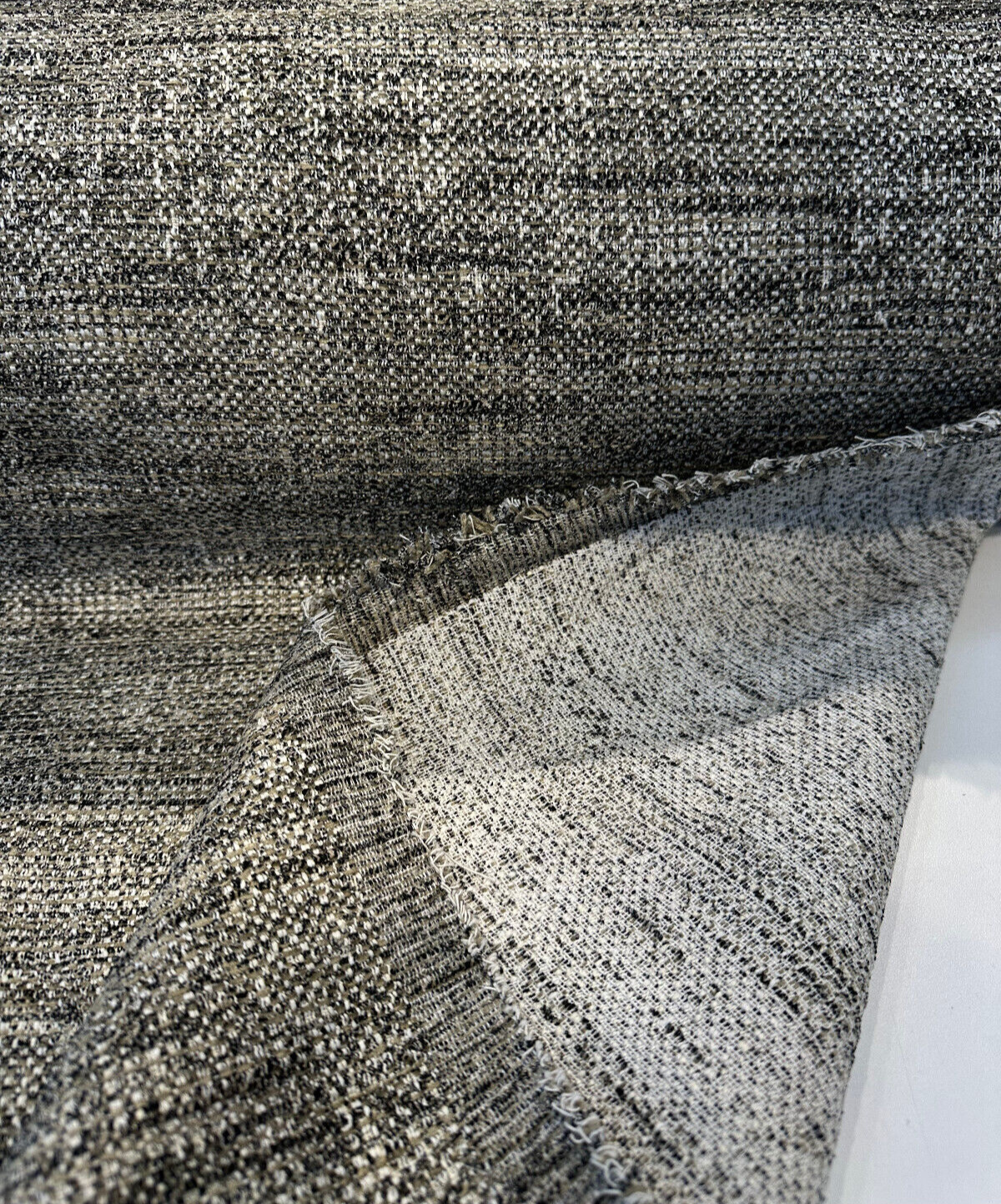 Venuci Blacksand Chenille Tweed Upholstery Fabric - Black Beige Taupe Gray Ivory, 56" Width (1 Yard)