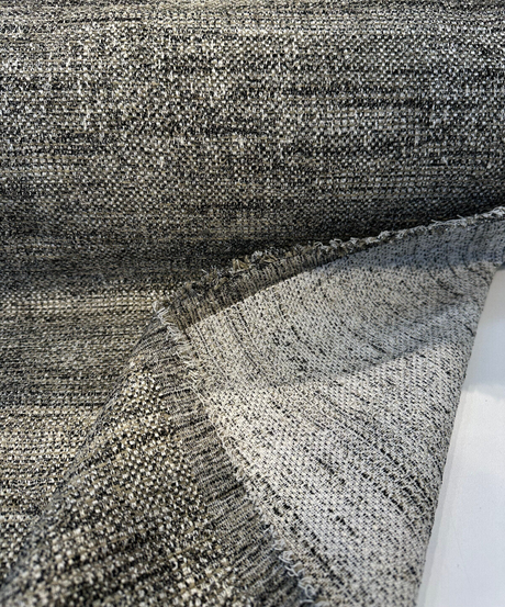 Venuci Blacksand Chenille Tweed Upholstery Fabric - Black Beige Taupe Gray Ivory, 56" Width (1 Yard)