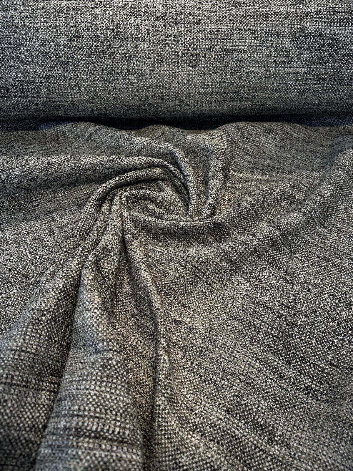Venuci Blacksand Chenille Tweed Upholstery Fabric - Black Beige Taupe Gray Ivory, 56" Width (1 Yard)