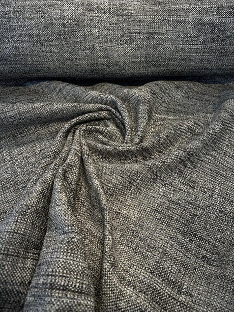 Venuci Blacksand Chenille Tweed Upholstery Fabric - Black Beige Taupe Gray Ivory, 56" Width (1 Yard)