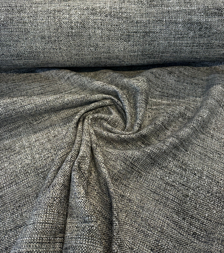 Venuci Blacksand Chenille Tweed Upholstery Fabric - Black Beige Taupe Gray Ivory, 56" Width (1 Yard)