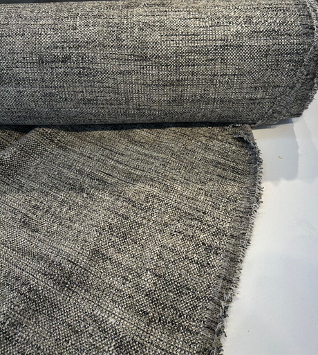 Venuci Blacksand Chenille Tweed Upholstery Fabric - Black Beige Taupe Gray Ivory, 56" Width (1 Yard)