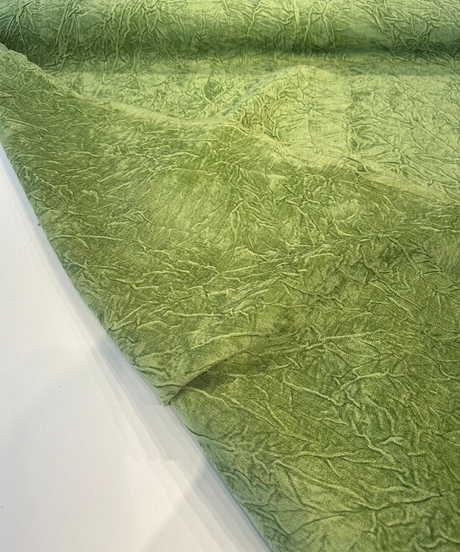 Compressed Green Avocado Crushed Pleated Polyester Fabric - Pleated, 46" Width (1 Yard)