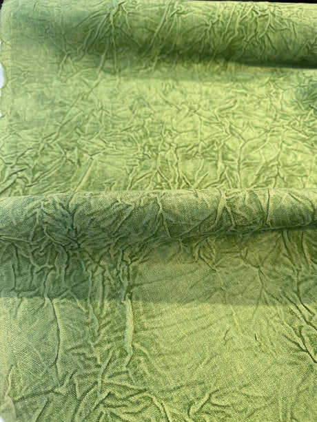 Compressed Green Avocado Crushed Pleated Polyester Fabric - Pleated, 46" Width (1 Yard)