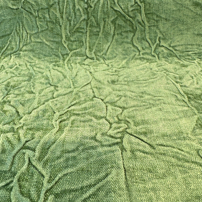 Compressed Green Avocado Crushed Pleated Polyester Fabric - Pleated, 46" Width (1 Yard)