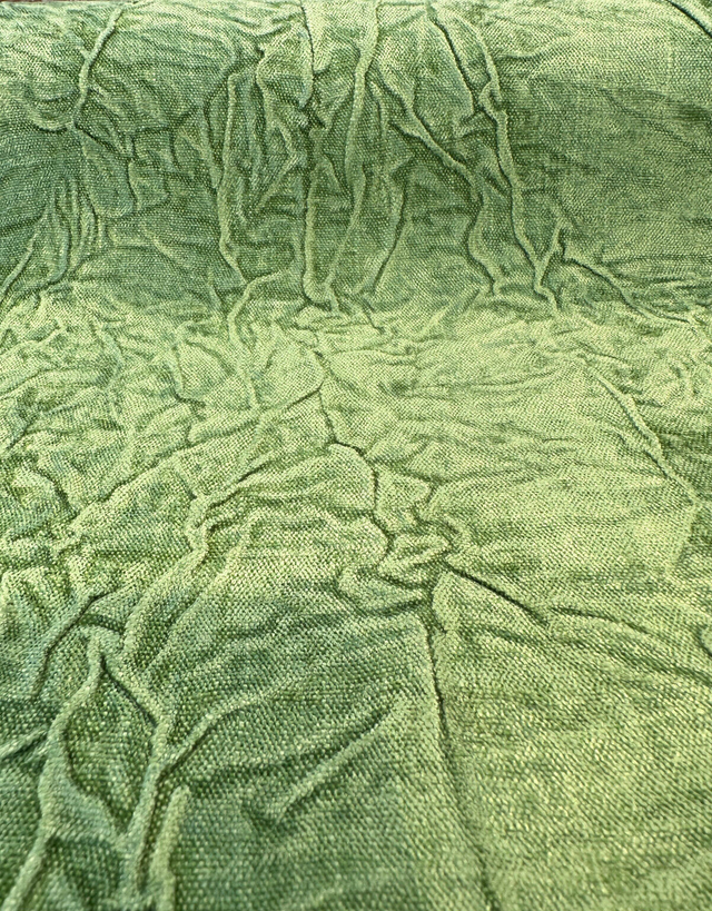 Compressed Green Avocado Crushed Pleated Polyester Fabric - Pleated, 46" Width (1 Yard)