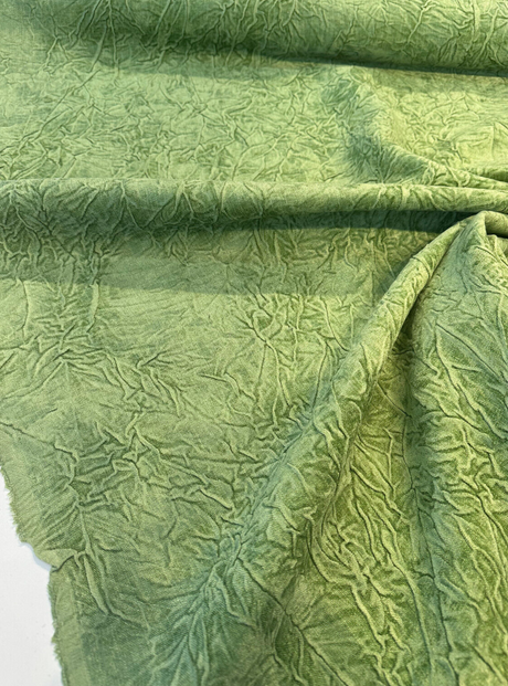 Compressed Green Avocado Crushed Pleated Polyester Fabric - Pleated, 46" Width (1 Yard)