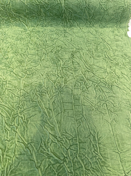 Compressed Green Avocado Crushed Pleated Polyester Fabric - Pleated, 46" Width (1 Yard)