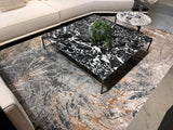 METZ 4201 Polyester Viscose Rug - Crème, Charcoal, Silver, Teal Marbled Abstract, Warm Mocha Tone-To-Tone High-Low Texture, 9' 8" X 13' (1 Rug)