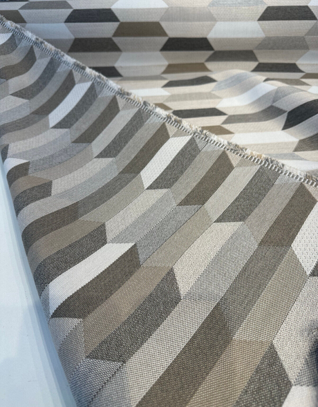 Sunbrella Precise Buff Solution Dyed Acrylic Fabric - Buff Geometric Print, 54" Width (1 Yard)