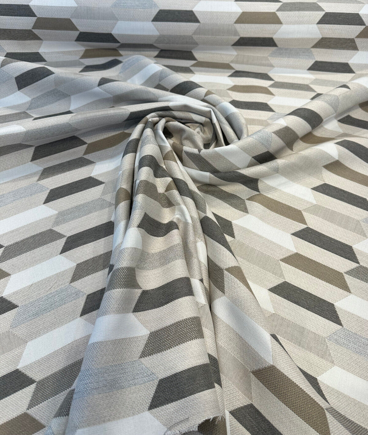 Sunbrella Precise Buff Solution Dyed Acrylic Fabric - Buff Geometric Print, 54" Width (1 Yard)