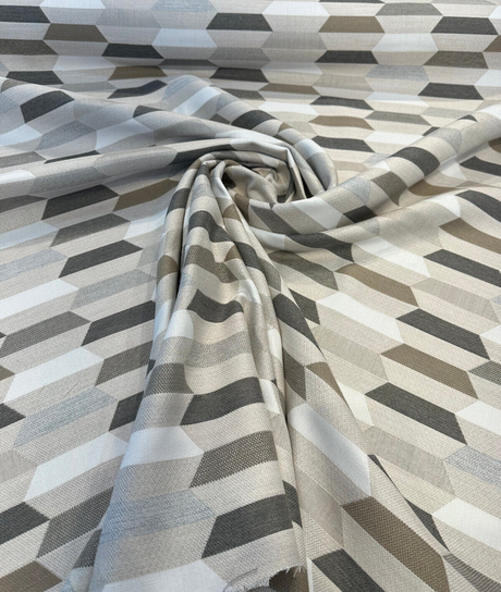 Sunbrella Precise Buff Solution Dyed Acrylic Fabric - Buff Geometric Print, 54" Width (1 Yard)