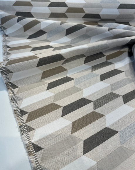 Sunbrella Precise Buff Solution Dyed Acrylic Fabric - Buff Geometric Print, 54" Width (1 Yard)