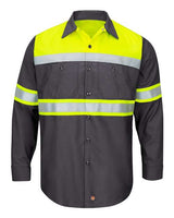 Red Kap Men's Hi-Visibility Colorblock Ripstop Long Sleeve Work Shirt
