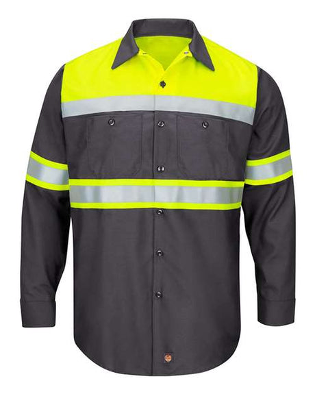 Red Kap Men's Hi-Visibility Colorblock Ripstop Long Sleeve Work Shirt