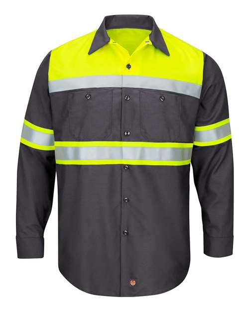 Red Kap Men's Hi-Visibility Colorblock Ripstop Long Sleeve Work Shirt