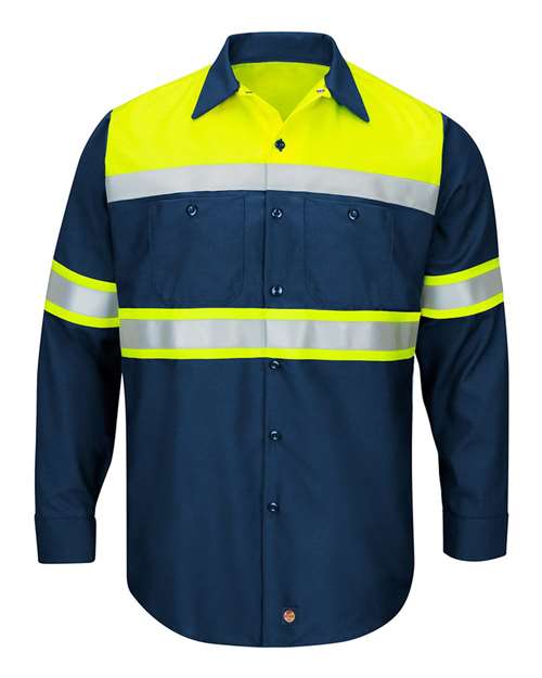 Red Kap Men's Hi-Visibility Colorblock Ripstop Long Sleeve Work Shirt