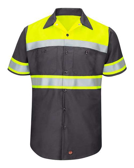 Red Kap Men's Hi-Visibility Colorblock Ripstop Short Sleeve Work Shirt