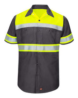 Red Kap Men's Tall Hi-Visibility Colorblock Ripstop Short Sleeve Work Shirt