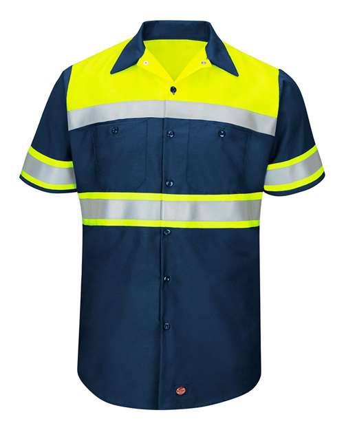 Red Kap Men's Tall Hi-Visibility Colorblock Ripstop Short Sleeve Work Shirt