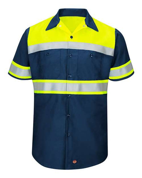 Red Kap Men's Tall Hi-Visibility Colorblock Ripstop Short Sleeve Work Shirt