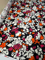 Viscose Sateen Floral Black White