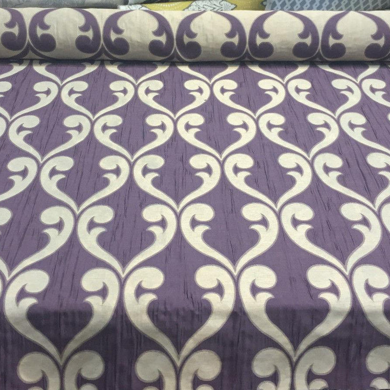 Fleur De Lis Amethyst Jacquard Reversible Pocket Drapery Fabric - Amethyst Fleur De Lis Damask, 58" Width (1 Yard)