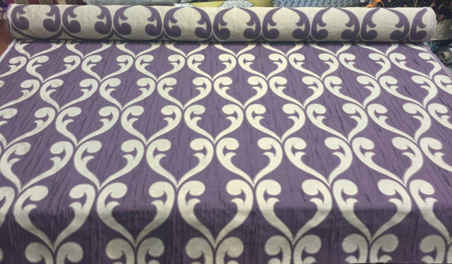 Fleur De Lis Amethyst Jacquard Reversible Pocket Drapery Fabric - Amethyst Fleur De Lis Damask, 58" Width (1 Yard)