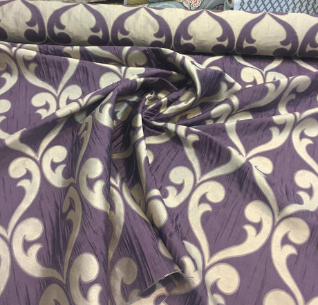 Fleur De Lis Amethyst Jacquard Reversible Pocket Drapery Fabric - Amethyst Fleur De Lis Damask, 58" Width (1 Yard)