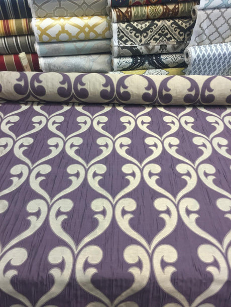 Fleur De Lis Amethyst Jacquard Reversible Pocket Drapery Fabric - Amethyst Fleur De Lis Damask, 58" Width (1 Yard)