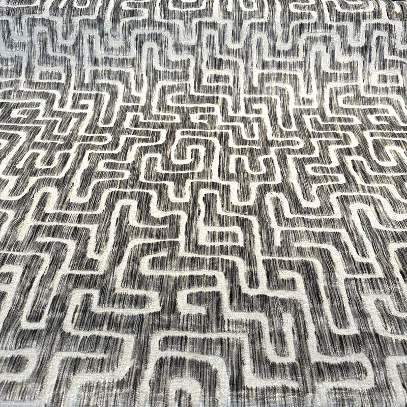 Adina Granite Jacquard Velvet Fabric - Geometric Maze Pattern, 54" Width (1 Yard)
