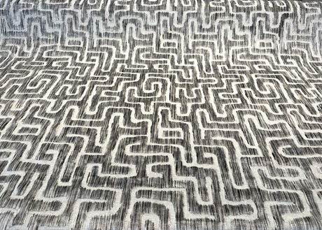 Adina Granite Jacquard Velvet Fabric - Geometric Maze Pattern, 54" Width (1 Yard)