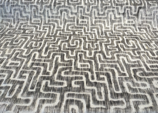 Adina Granite Jacquard Velvet Fabric - Geometric Maze Pattern, 54" Width (1 Yard)