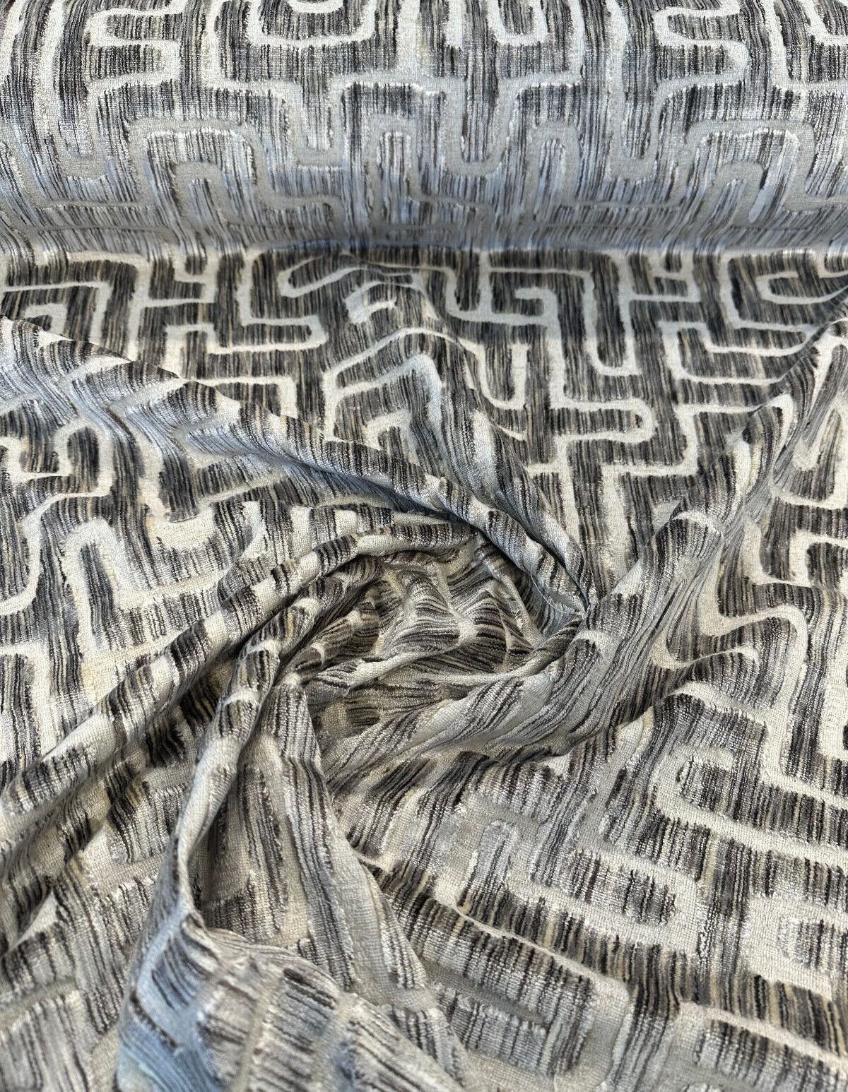 Adina Granite Jacquard Velvet Fabric - Geometric Maze Pattern, 54" Width (1 Yard)
