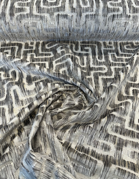 Adina Granite Jacquard Velvet Fabric - Geometric Maze Pattern, 54" Width (1 Yard)
