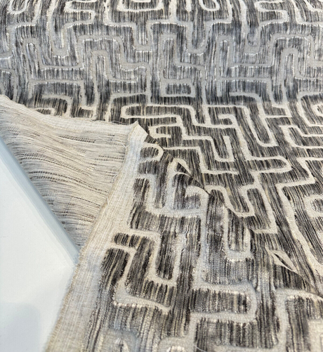 Adina Granite Jacquard Velvet Fabric - Geometric Maze Pattern, 54" Width (1 Yard)
