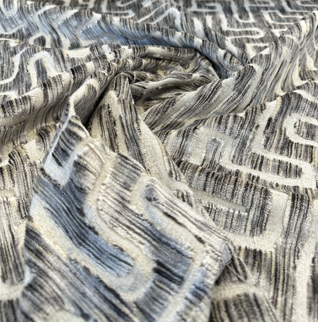 Adina Granite Jacquard Velvet Fabric - Geometric Maze Pattern, 54" Width (1 Yard)