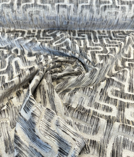 Adina Granite Jacquard Velvet Fabric - Geometric Maze Pattern, 54" Width (1 Yard)