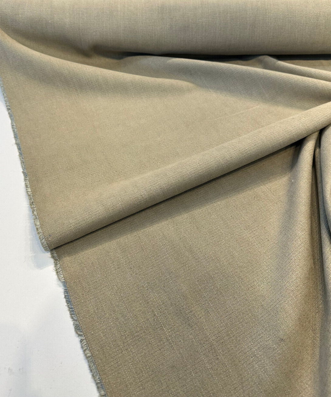 Sawyer Italian Vagatex Upholstery Drapery Fabric - Khaki Taupe Linen Look, 60,000 Double Rubs (1 Yard)