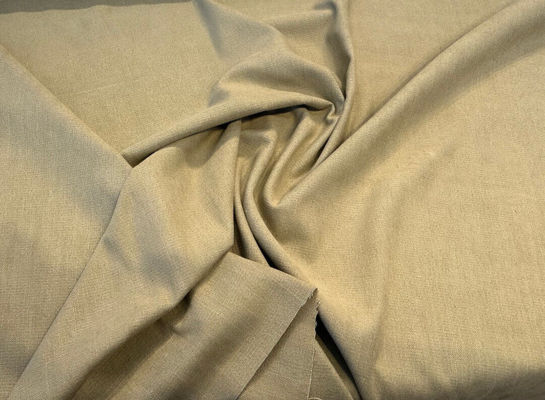 Sawyer Italian Vagatex Upholstery Drapery Fabric - Khaki Taupe Linen Look, 60,000 Double Rubs (1 Yard)