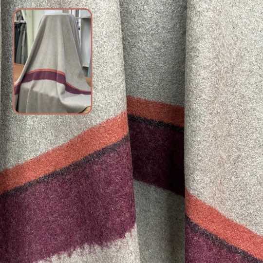 Grey With Burgundy Stripe Italian Wool Fabric - Grey With Burgundy Stripe, 58/60" Width