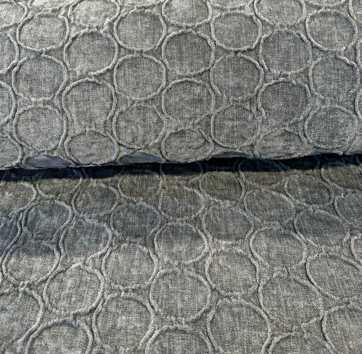 Raised Damask Circle Oslo Gray Eclipse Polyester Fabric - Gray Damask Circle Pattern, 43" Width (1 Yard)