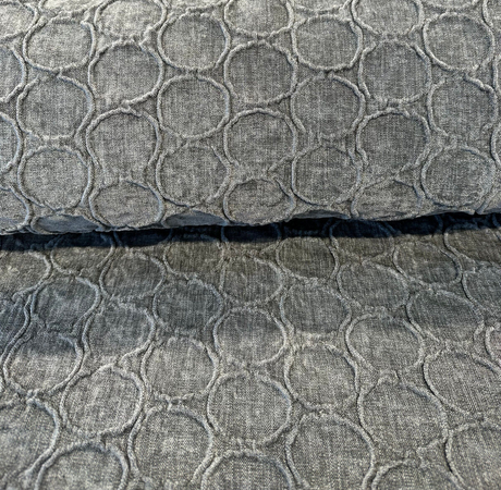 Raised Damask Circle Oslo Gray Eclipse Polyester Fabric - Gray Damask Circle Pattern, 43" Width (1 Yard)