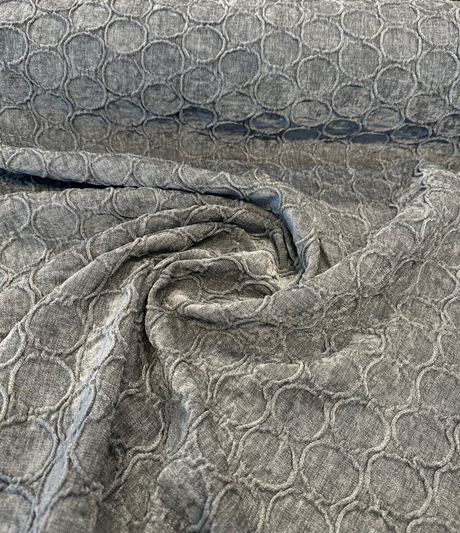Raised Damask Circle Oslo Gray Eclipse Polyester Fabric - Gray Damask Circle Pattern, 43" Width (1 Yard)