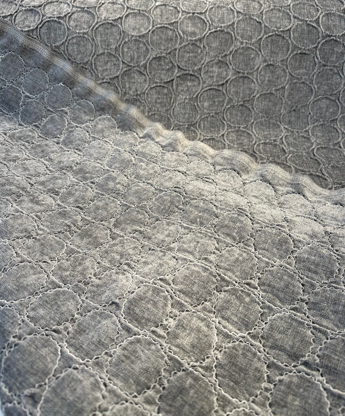 Raised Damask Circle Oslo Gray Eclipse Polyester Fabric - Gray Damask Circle Pattern, 43" Width (1 Yard)
